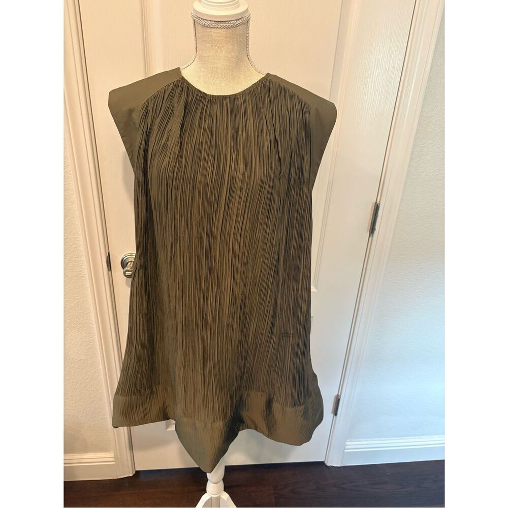Anthropologie Olive Green Pleated Sleeveless Tunic